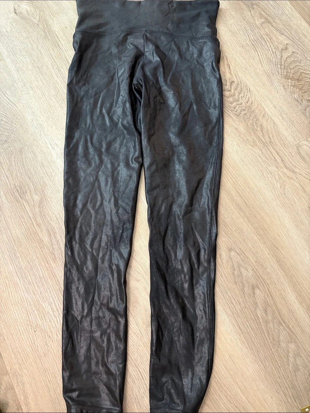 SPANX black faux leather legging size large petite shaping slimming stretch - Picture 6 of 6